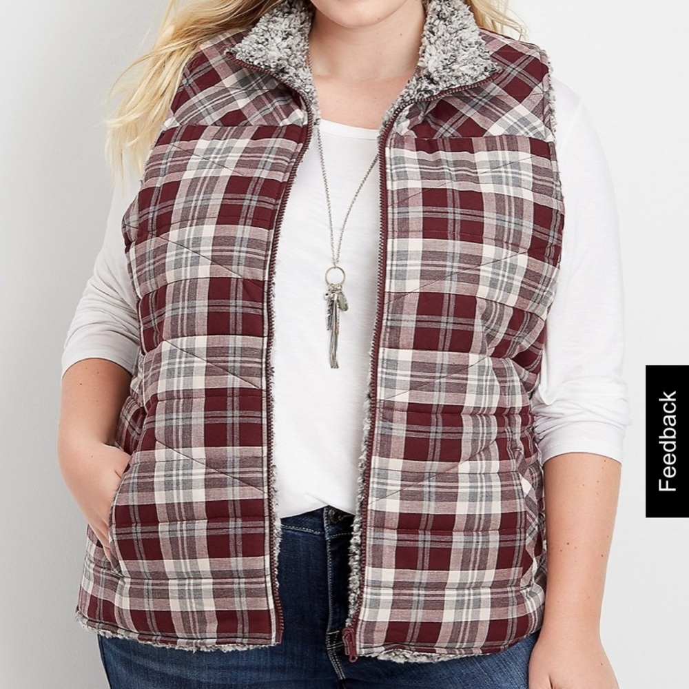 Reversible Plaid and Sherpa vest
